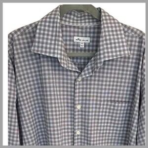 Peter Millar Blue/Gray Checkered Gingham Men's Button Up LS Men's Shirt, Sz. 2XL